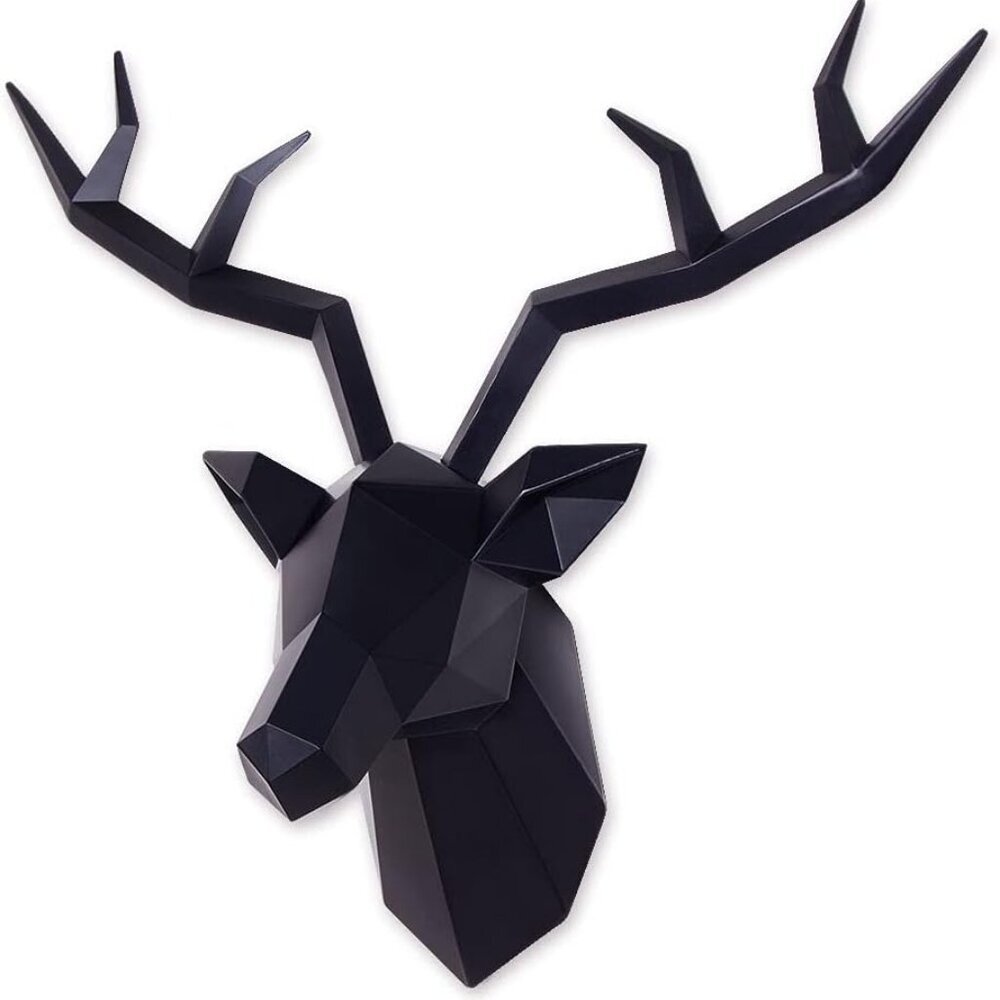 Deer Head Wall Decor Geometrical Black Deer Antlers Wall Sculpture Faux Taxiderm